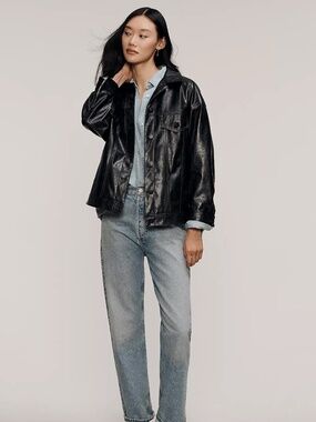 Anthropologie Pilcro Faux Leather Trucker Jacket - Black - Size S